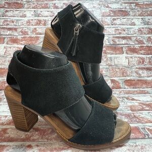 Toms Majorca Black Open Toe Cut Out Strap Heel Sandals 10009812 Women Shoe Sz. 7